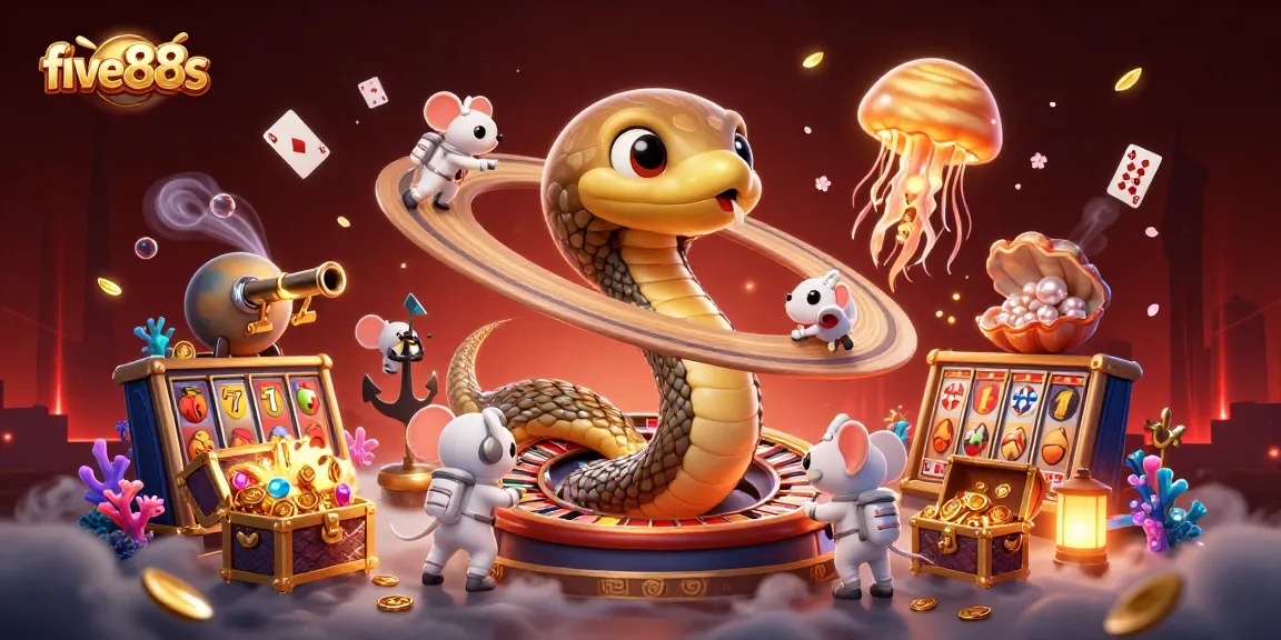 Place bets and spin the reels with five88s in this vibrant cosmic casino scene.