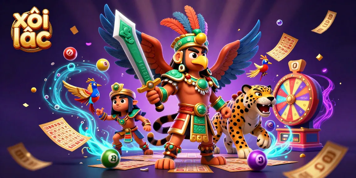 Engaging xôi lạc scene with Aztec warriors and vibrant lottery elements showcasing dynamic gambling excitement.