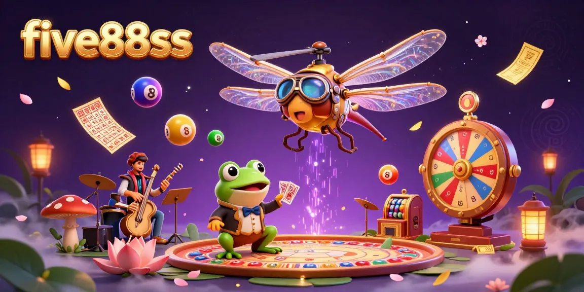 Play to win big with five88sss at a vibrant lily pad casino, showcasing a lively 3D scene.