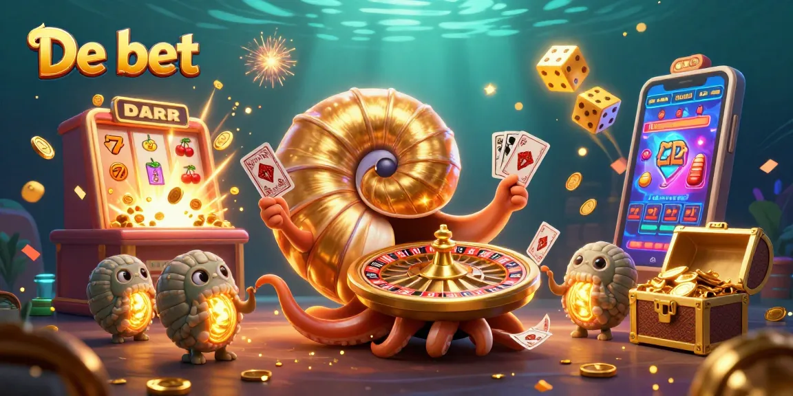 Experience thrilling gameplay at De bet with an epic 3D illustration of nautilus and casino elements.