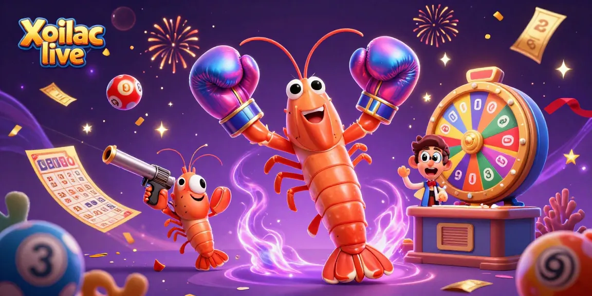Xoilac live features vibrant game elements with playful characters celebrating luck and winnings in a lively casino setting.