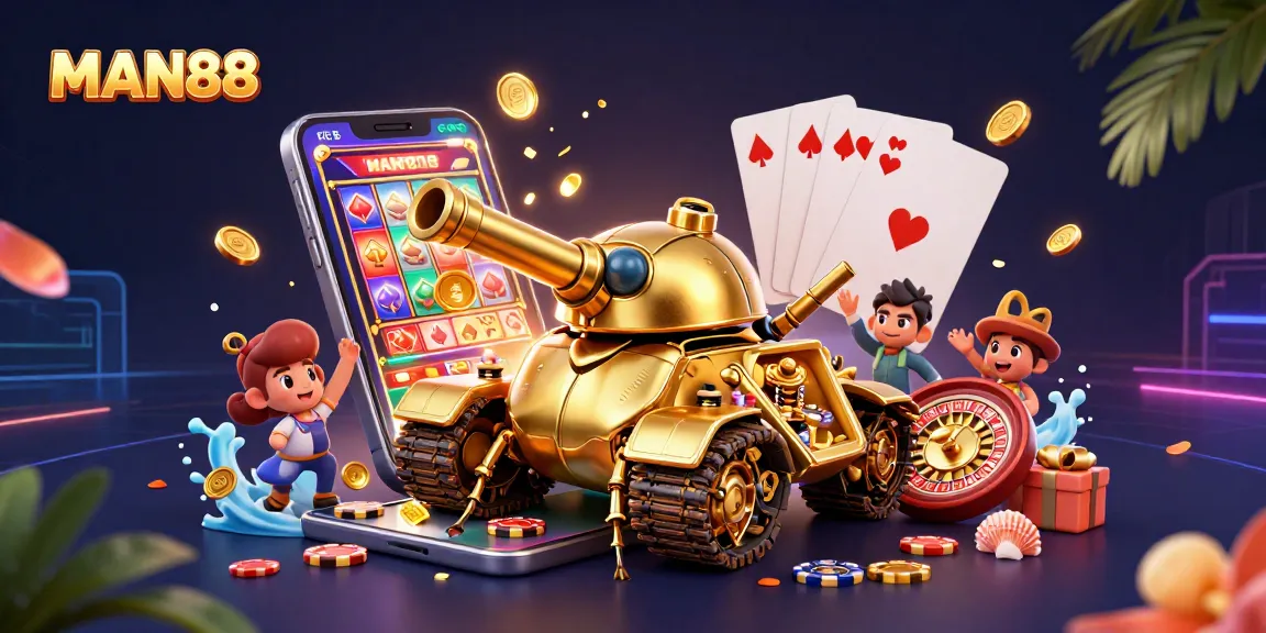 Experience the excitement of MAN88 with a golden beetle tank casino scene bursting with fun.