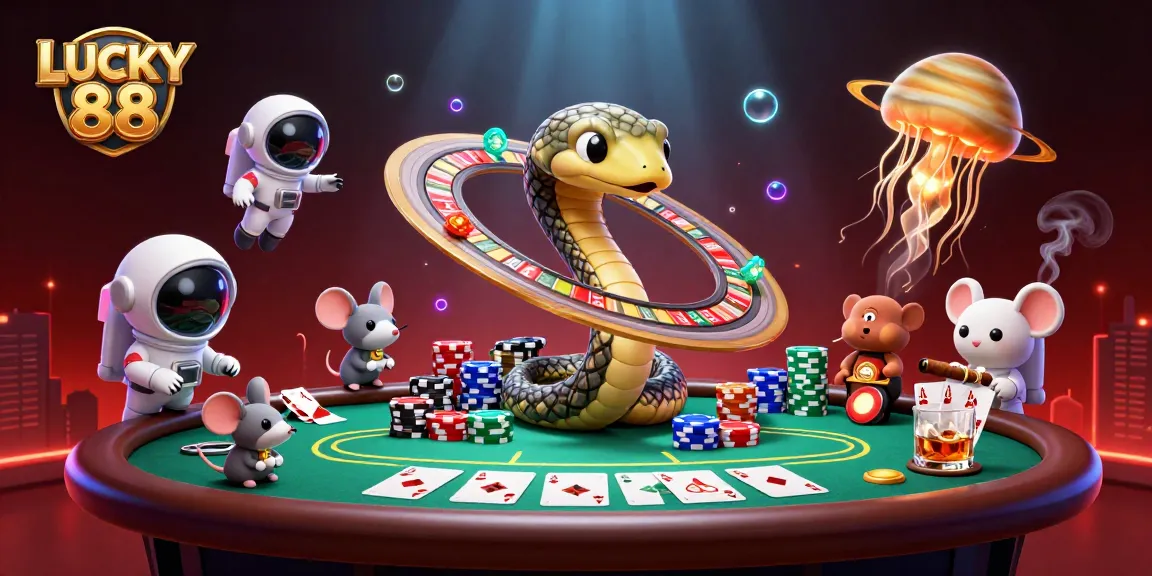 LUCKY 88 showcases players placing bets on a roulette-like cosmic game scene.